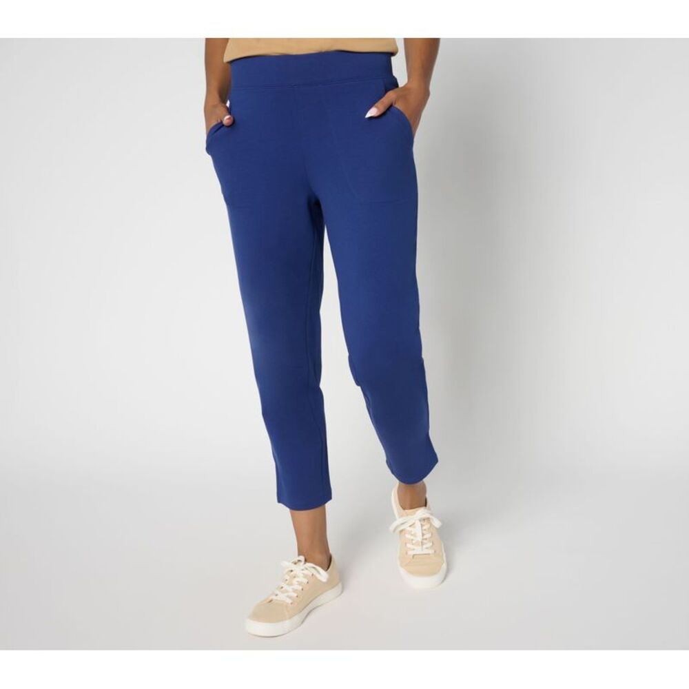 Denim & Co. Women's Pants Sz M EasyWear French Terry Crop Pant Blue